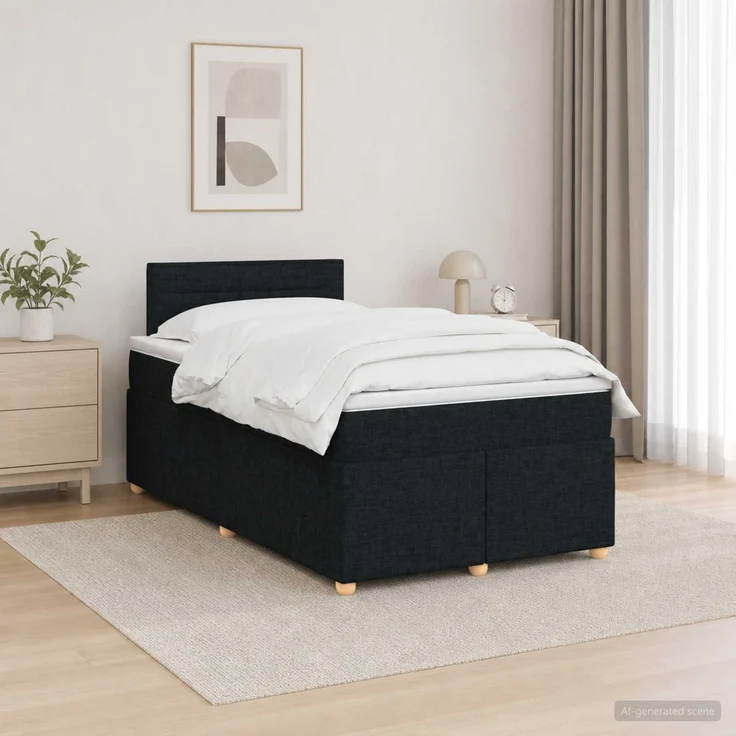vidaXL Boxspringbett mit Matratze Schwarz 120 x 190 cm Stoff 3452368 – Bild 4