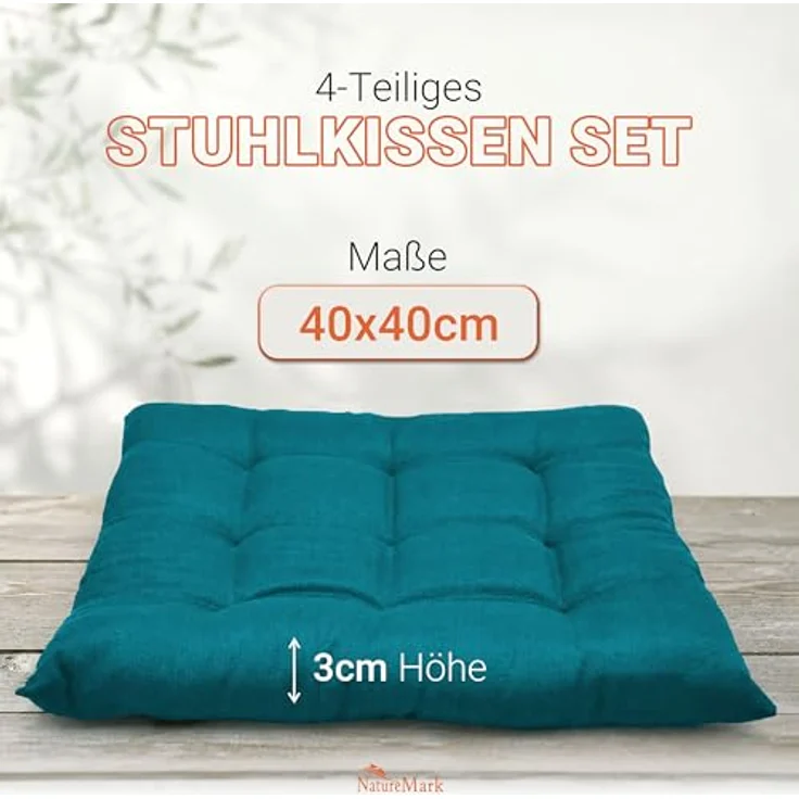 NatureMark Sitzkissen Sitzkissen 40 X 40 CM, Universal Sitzpolster Kissen, schadstoffgeprüft, Petrol – Bild 3