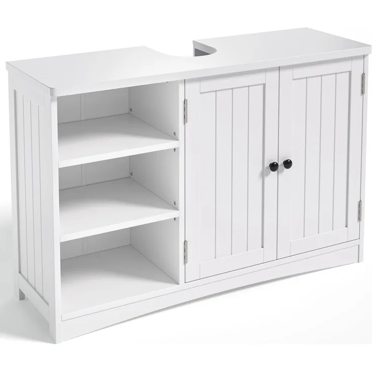 Bealife Waschbeckenunterschrank, Badezimmerschrank 90 x 30 x 60 cm, mit 2 Türen, 5 Fächern und höhenverstellbarem Einlegeboden in 3 Stufen, Magnetverschluss, viel Stauraum, wasserabweisend (Weiß)