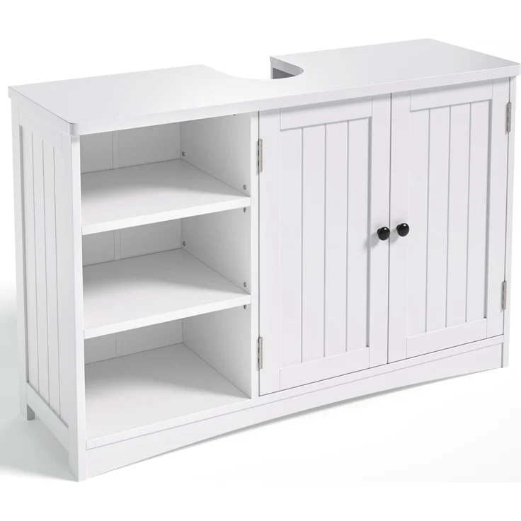 Bealife Waschbeckenunterschrank, Badezimmerschrank 90 x 30 x 60 cm, mit 2 Türen, 5 Fächern und höhenverstellbarem Einlegeboden in 3 Stufen, Magnetverschluss, viel Stauraum, wasserabweisend (Weiß)