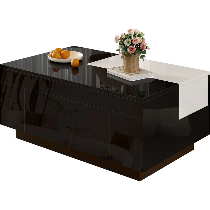 Merax Hochglanz-Couchtisch mit LED-Beleuchtung, ausziehbarer Tischplatte, verstecktem Stauraum und 16-farbig einstellbarem Lichtband, schwarz – Bild 10