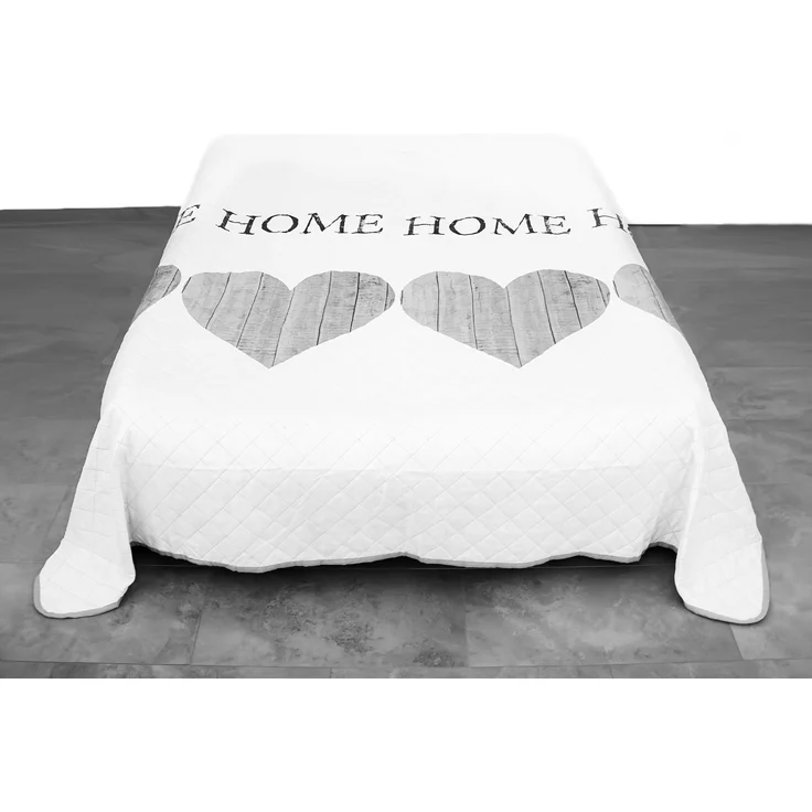 Tagesdecke, Sofaüberwurf Home-Motiv aus 100% Polyester mit grauen Herzmustern 240x220 cm – Bild 2