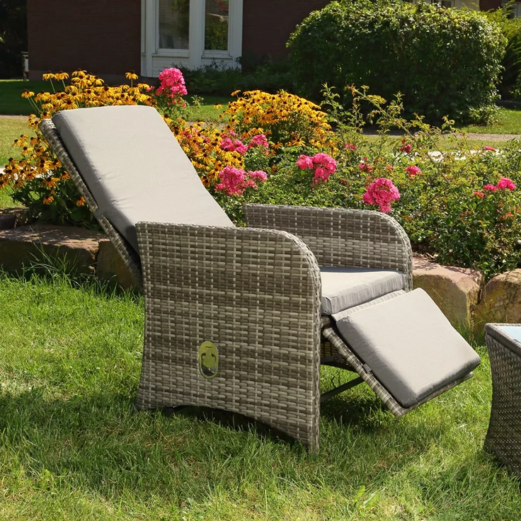 Sitzgarnitur 2 Sessel + Tisch Grau Polyrattan Lounge Garnitur Gartenmöbel Stuhl – Bild 2