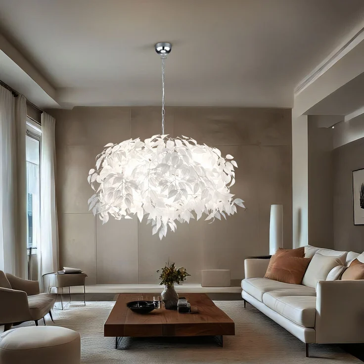 Pendelleuchte, 4 Flammig, Blätter, weiß, Chrom, D 70 cm – Bild 10