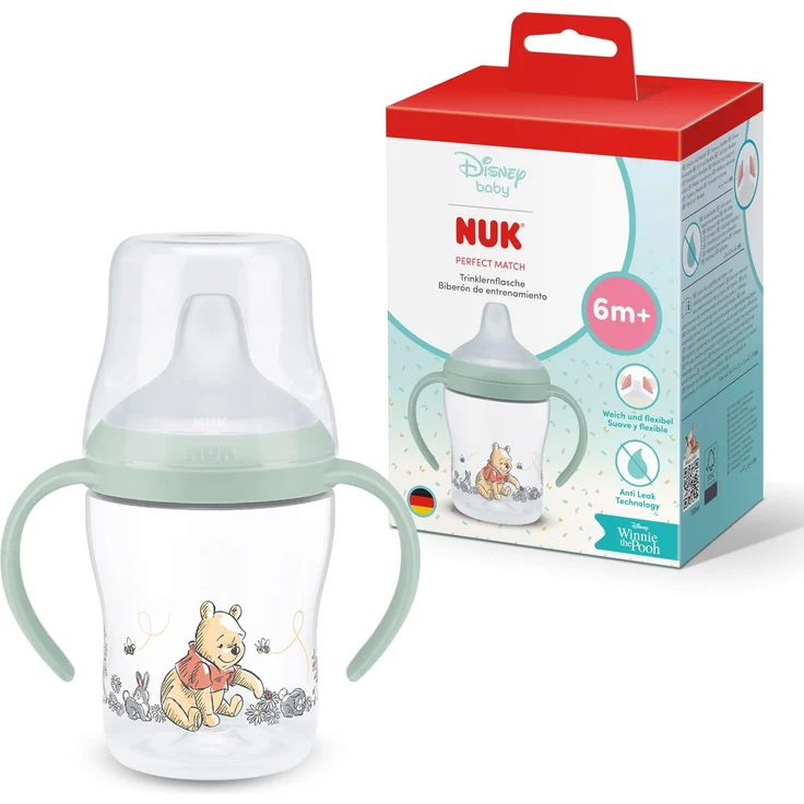 NUK Perfect Match Trinklernflasche | 6+ Monate | 150 ml | Auslaufsicherer Trinklernbecher für Kleinkinder | Anti-Rutsch Griffe | Disney Winnie Puuh | 1 Stück