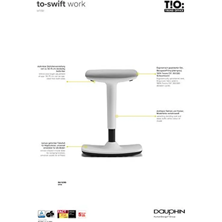 Trendoffice by Dauphin Sitz-/Stehhocker to-swift weiß – Bild 8