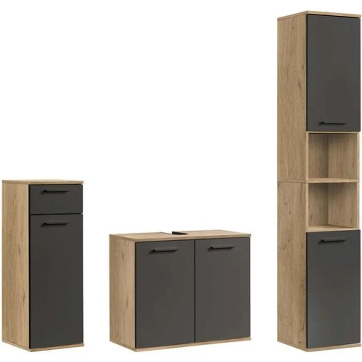 mokebo Badmöbel-Set Der Steuermann, (3-teilig), Unterschrank, Beistellschrank & Hochschrank in Eiche Schwarz – Bild 4