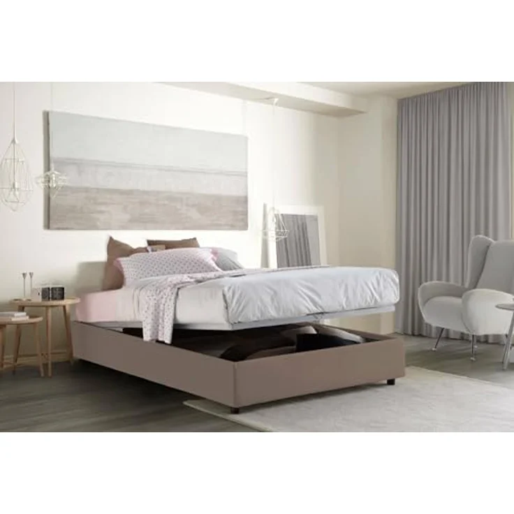 Talamo Italia - Dana Doppelbett, Bettkasten mit Stoffbezug, 100 % Made in Italy, Öffnung vorne, inklusive Matratze 160x190 cm, Taupe – Bild 4