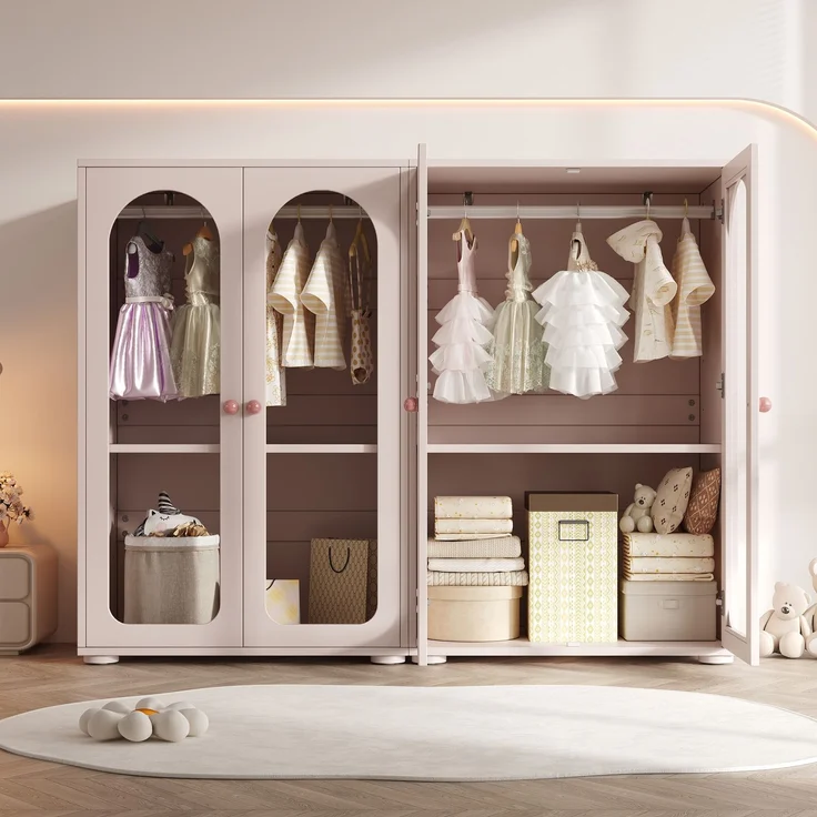 Kleiderschrank-Set 160 x 50 x 120 cm aus MDF mit Acryl-Türen in Babyrosa – Bild 4