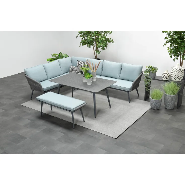 Garden Impressions Exklusives Aluminium-Rope-Lounge Set "Miriam" inkl. Tisch, Bank und Kissen, grau, hellblau,links