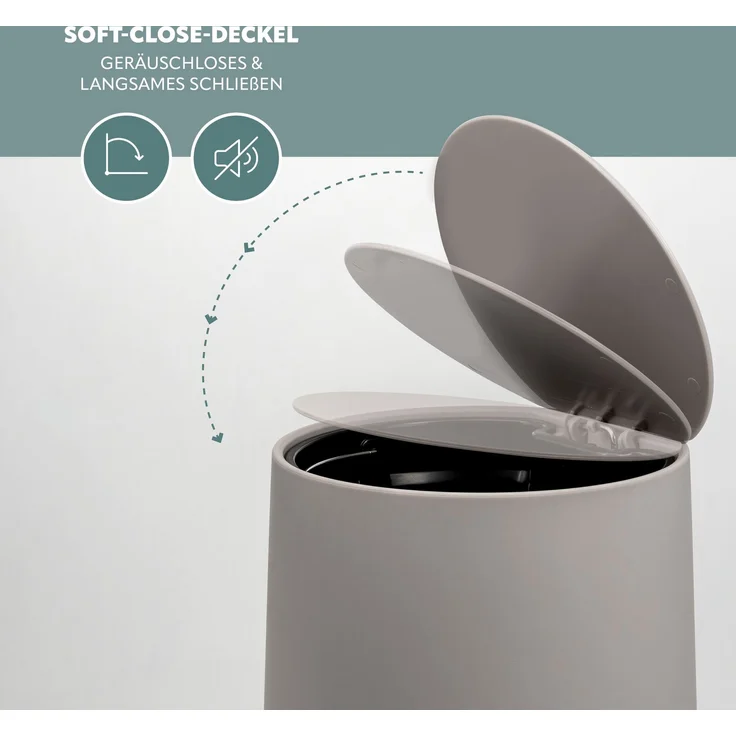 Bad-Accessoires Set TESERO 2tlg. bestehend aus 1x WC-Garnitur, 1x Kosmetikeimer aus Kunststoff in Taupe – Bild 5