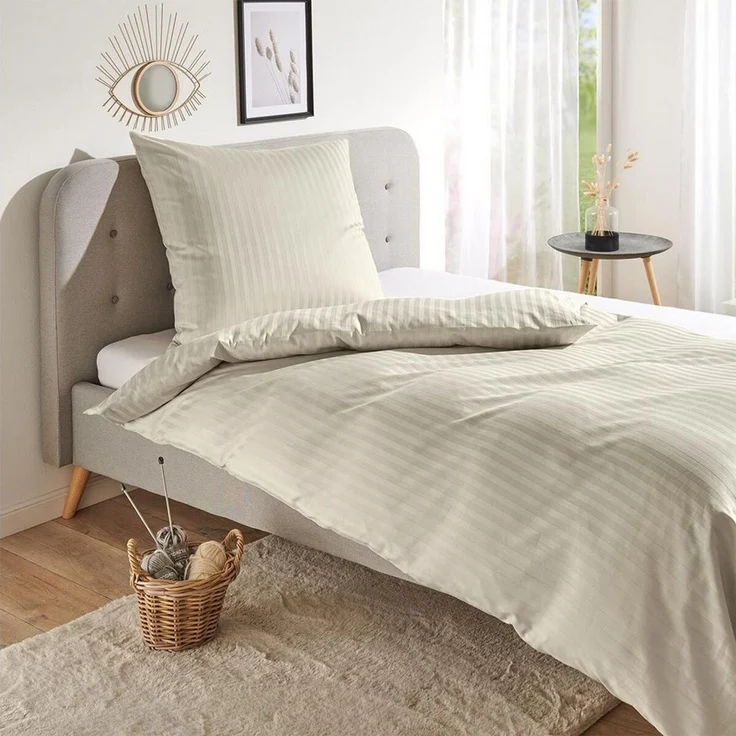 TRAUMSCHLAF Bettwäsche Stripe, Mako Satin, 2 teilig, hochwertige Satin Bettwäsche – Bild 3