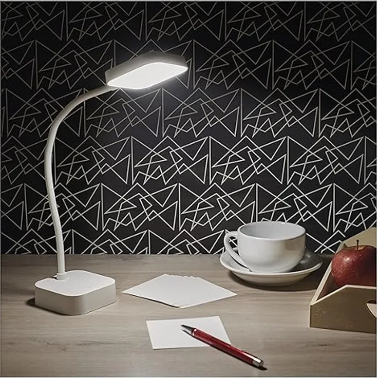 EMOS Akku-Schreibtischlampe EMILY, USB-aufladbar, 2W, kabellos, biegsam, stufenlos dimmbar, Helligkeit 100lm, weiß, Z7627