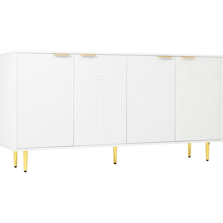 DESVIAE Sideboard mit 4 Türen und verstellbaren Einlegeböden 160x80x40 cm MDF/Spanplatte Weiß – Bild 8