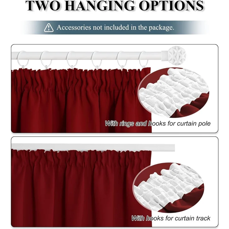 PONY DANCE Vorhang Blickdicht Kräuselband 2er Set H 228 x B 228 cm Extra Breite Gardine für Schienensystem Thermogardinen Hitzeschutz Blackout Curtains Living Room, Rot – Bild 7