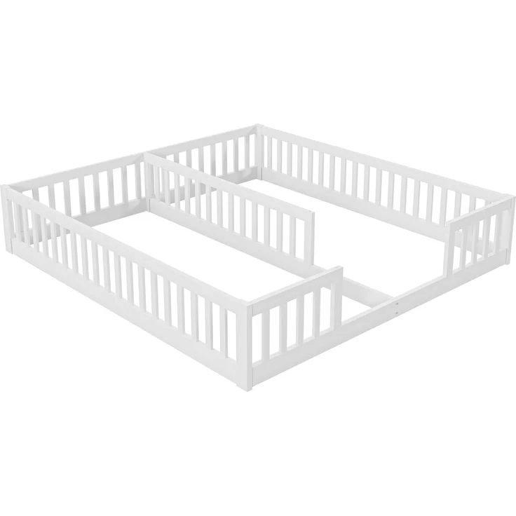Merax 90 x 200 cm Kinderbett mit Gitter, Ohne Lattenrost (ohne Matratze), für Familien mit zwei Kindern, Kiefernholz, Minimalistischer Stil, Weiß – Bild 9