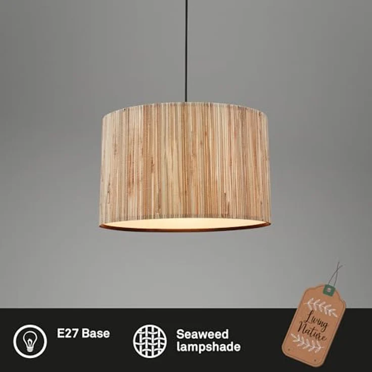 Briloner Pendelleuchte Swing Nature, 1-flammig mit E27-Fassung, Seegras-Schirm im Boho-Stil, Ø 350mm, Höhe 128cm – Bild 2