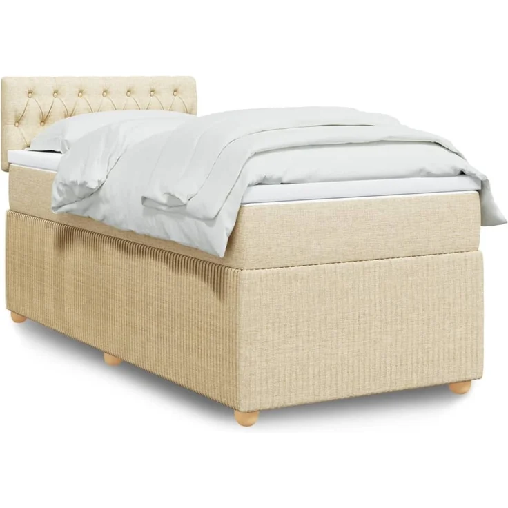 vidaXL Boxspringbett mit Matratze Creme 100x200 cm Stoff 3289679 – Bild 1