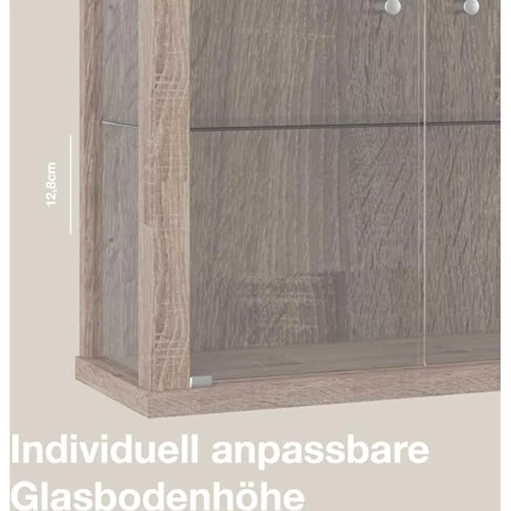 K-Möbel Hängevitrine, Sonoma Eiche, Rechteckig, Glas, 2 Fächer, 60x80x25 cm, für Wohnzimmer und Wohnwände – Bild 6