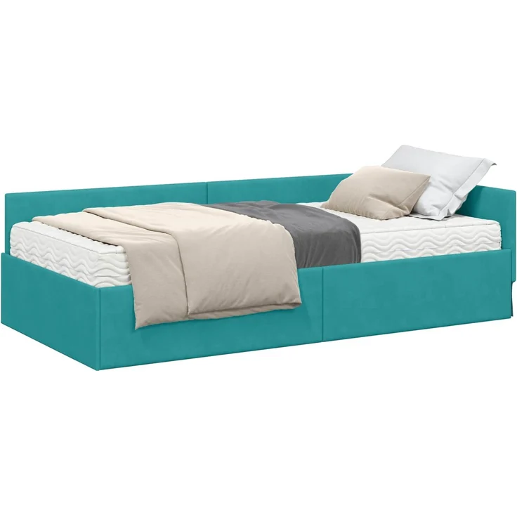 vidaXL Eckbettgestell mit Matratze Sonstiges 2 pcs Türkis Samt 3393642 – Bild 2