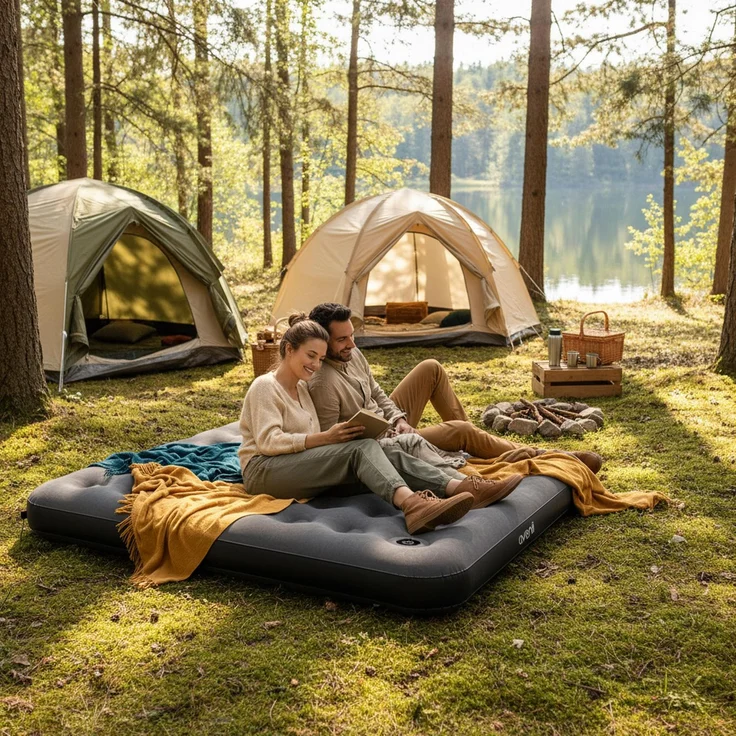 Avenli Luftmatratze Camping CloudCoil grau mit eingebauter Fußpumpe 203x152x22cm – Bild 4