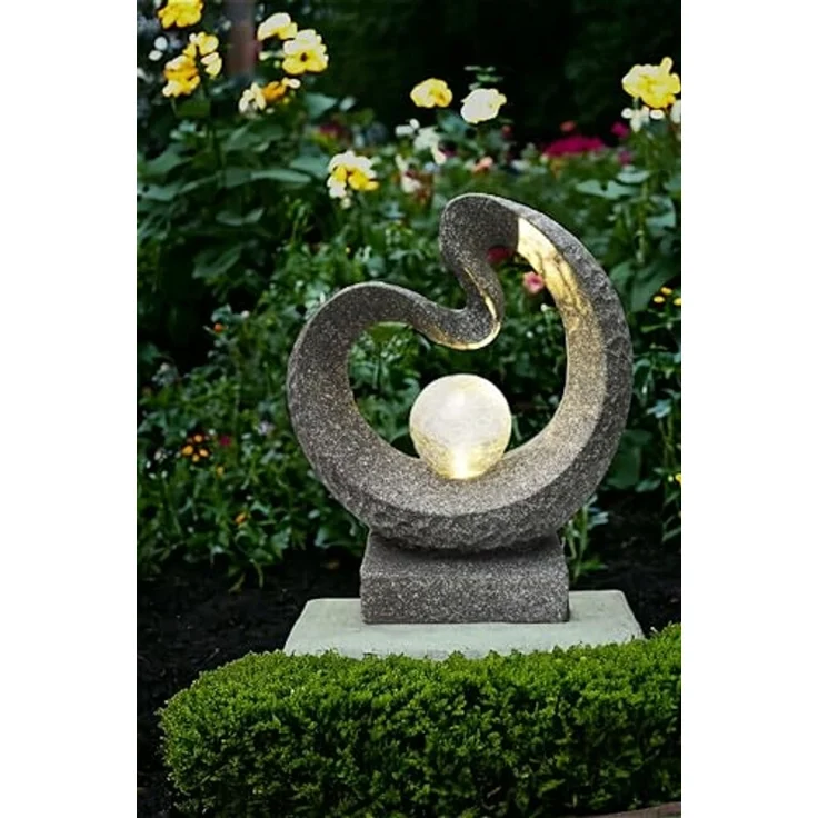 Arnusa LED Solarleuchte Gartenfigur mit Glaskugel Granit-Optik 33,5 x 39 cm, Dämmerungssensor, LED fest integriert, warmweiß, moderne Skulptur – Bild 6