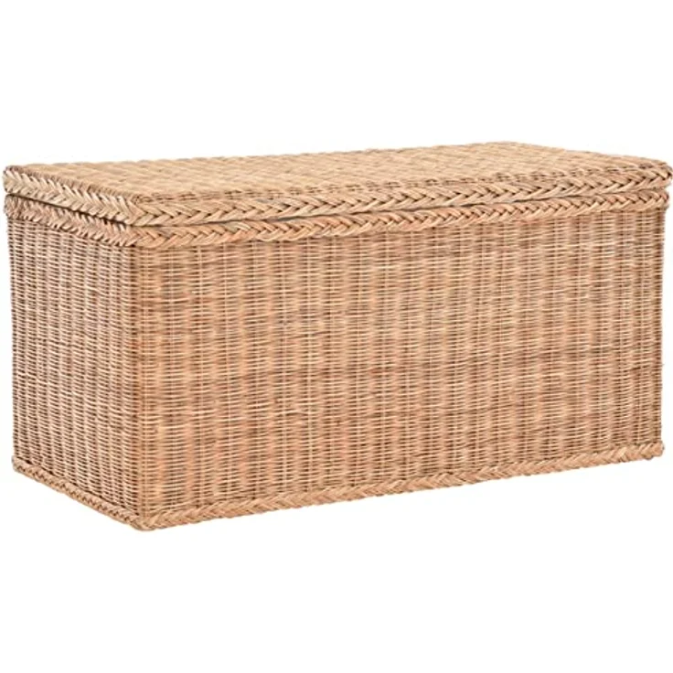 Krines Home Wäschetruhe Rattantruhe Groß Deckel Natur Rattan Truhe Aufbewahrung XL 100x50x50, Große Truhe mit viel Stauraum – Bild 2