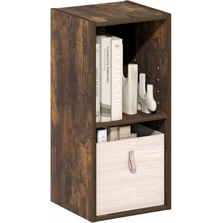 Furinno Fulda Bücherregal, 2-stöckiges schmales Bücherregal, Regal mit 10-Zoll breitem Stauraum, 23,6(T) x 25,0(B) x 53,8(H) cm, für Wohnzimmer, Schlafzimmer, Home Office, Amber-Kiefer – Bild 4
