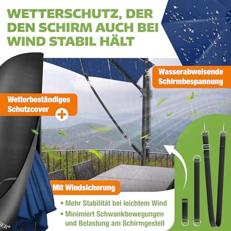 KESSER® Sonnenschirm Ampelschirm Sun Rund XL, Navyblau, Mit LED – Bild 8