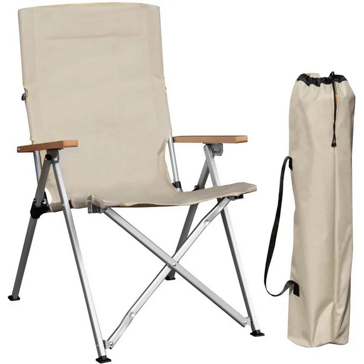 osoltus Faltsessel Campingstuhl faltbar verstellbar Aluminium Holzlehne Beige
