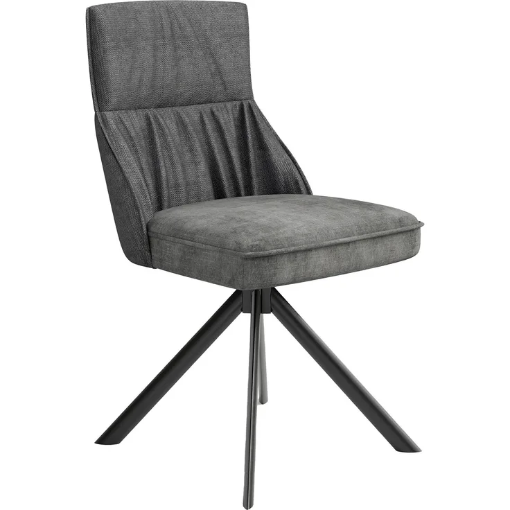 byLIVING Esszimmerstuhl 2er Set CALIFORNIA / Rücken Webstoff anthrazit / Sitz Vintage-Velvet anthrazit mit Keder / Gestell Metall schwarz / Esszimmerstuhl / B 50, H 89, T 56 cm