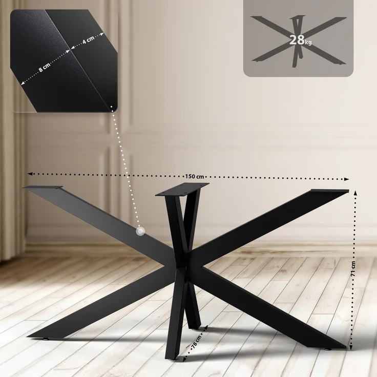 CLP Tischbeine Hardwick aus Stahl in Sternform Höhe 71 cm,schwarz 150x78x71 cm – Bild 2