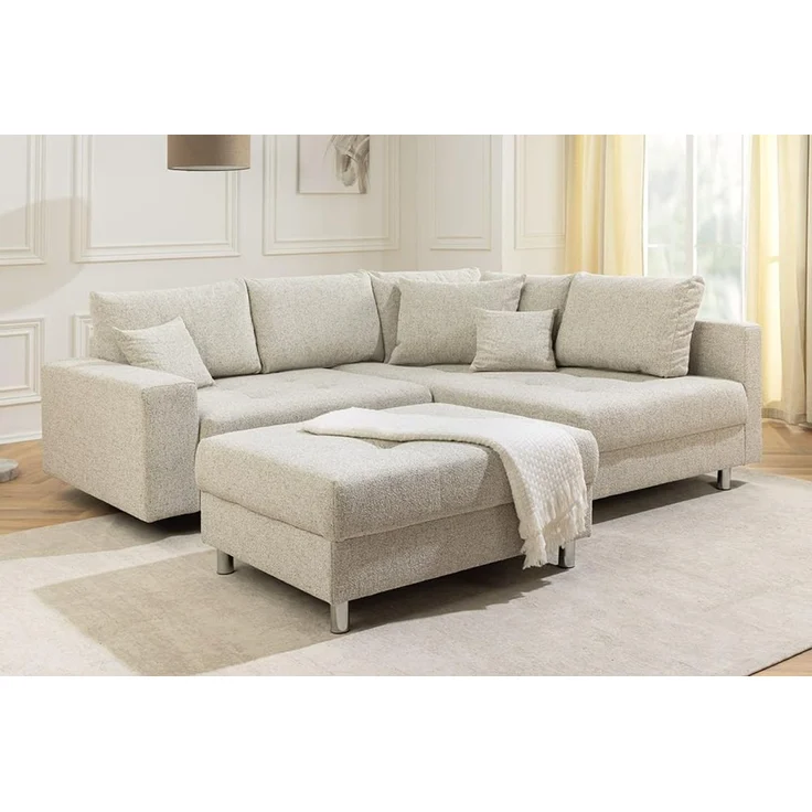 riess-ambiente Ecksofa KENT 220cm beige/chrom – Strukturstoff, L-Form, Modern, inkl. Kissen, Einzelartikel 1 Teile, Wohnlandschaft mit Federkern & Hocker – ideal für flexible Wohnzimmer – Bild 3