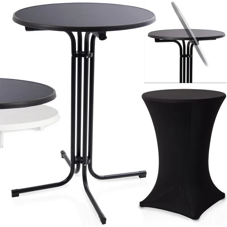 Onbest Stehtisch mit Tischhusse Ø 80 cm klappbar, 2,5 cm Holzplatte, 60 kg Tragkraft, Hitzebständig, Schwarz – Bild 4