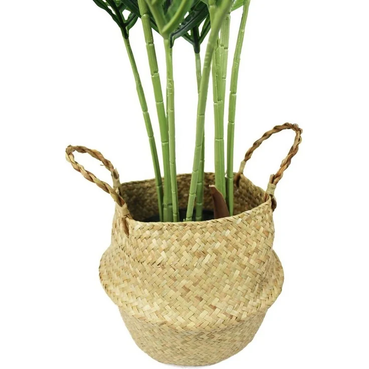 Kunstpalme künstliche Palme 90 cm mit Seegraskorb künstliche Pflanze Palme, Arnusa, Höhe 90 cm, wie echt mit stilvollen Übertopf – Bild 2