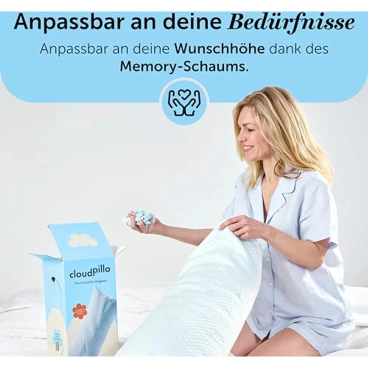 Cloudpillo Memory Foam Kissen 40×80 cm - CHIP Testsieger Nackenstützkissen, Ergonomisch & höhenverstellbar, atmungsaktiv & hypoallergen, Oeko-Tex Zertifiziert – Bild 3