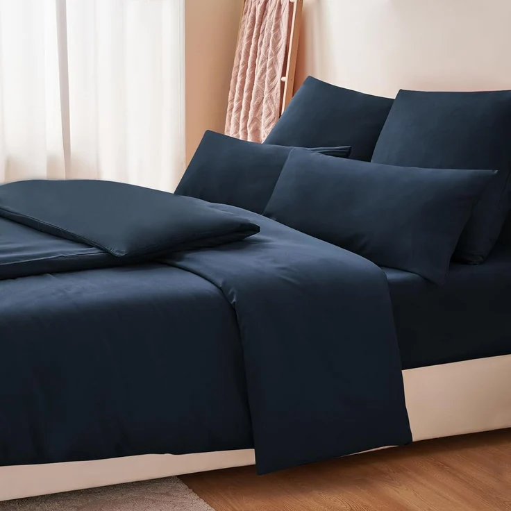Bettwäsche Set 135x200 Dunkelblau Mikrofaser Reißverschluss – Bild 5