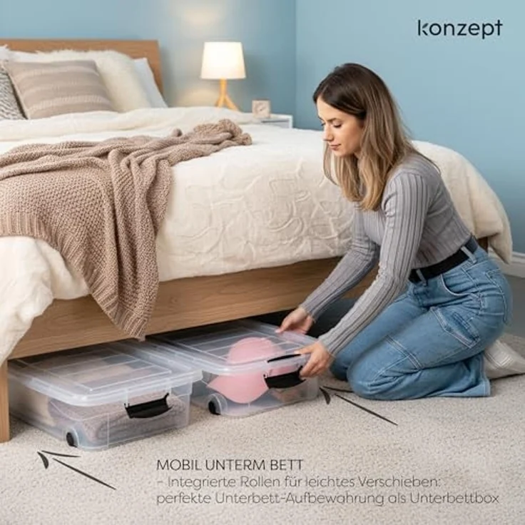 KONZEPT Aufbewahrungsbox Unterbett Plastikbox mit Rollen und Deckel, Platz sparen & Ordnung schaffen,Volumen: 30 Liter – Bild 2