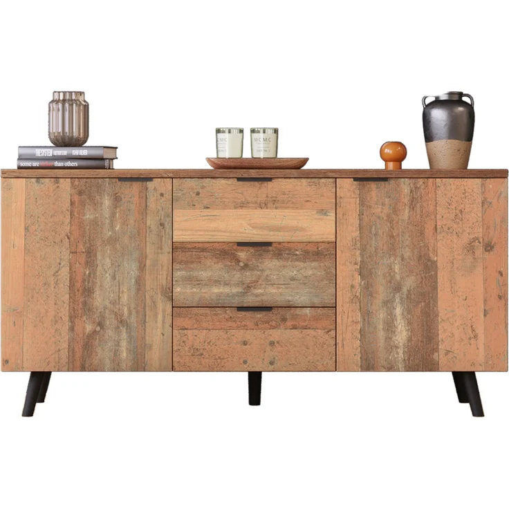 ZUBALIYA Kommode 140x35x70 cm, mit verstellbaren Einlegeböden, aus Spanplatte, Antikbraun – Bild 23