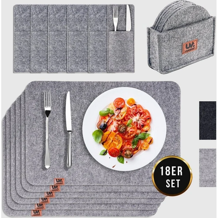 Montegoni Platzset Rutschfeste Tischset aus Filz 18er Set, abwaschbare Platzsets 44x32 cm, (Set, 18er Tischuntersetzer-Set), Platzdeckchen abwischbar – Bild 1