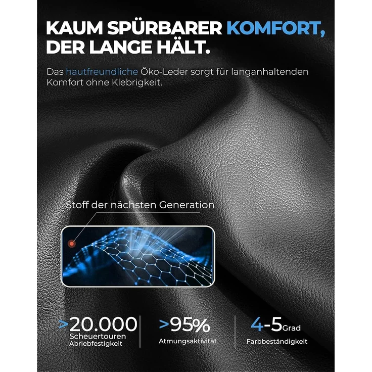 GTPLAYER Gaming Stuhl mit Fußstütze, Ergonomischer Bürostuhl 180kg, Schwerlast Gaming Sessel mit Lendenwirbelstütze und Kopfstütze, Höhenverstellbarer Computerstuhl, Gepolstert, neigbare 155°, BLAU – Bild 9