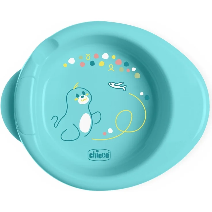 Chicco Warmy Kleinkindteller für warme Speisen, Thermo-Kinderteller-Set mit Heißwasserbehälter, Entwöhnungsgeschirr Teller mit rutschfestem Boden und ergonomischem Design, 0% BPA, 6+ M, Hellblau