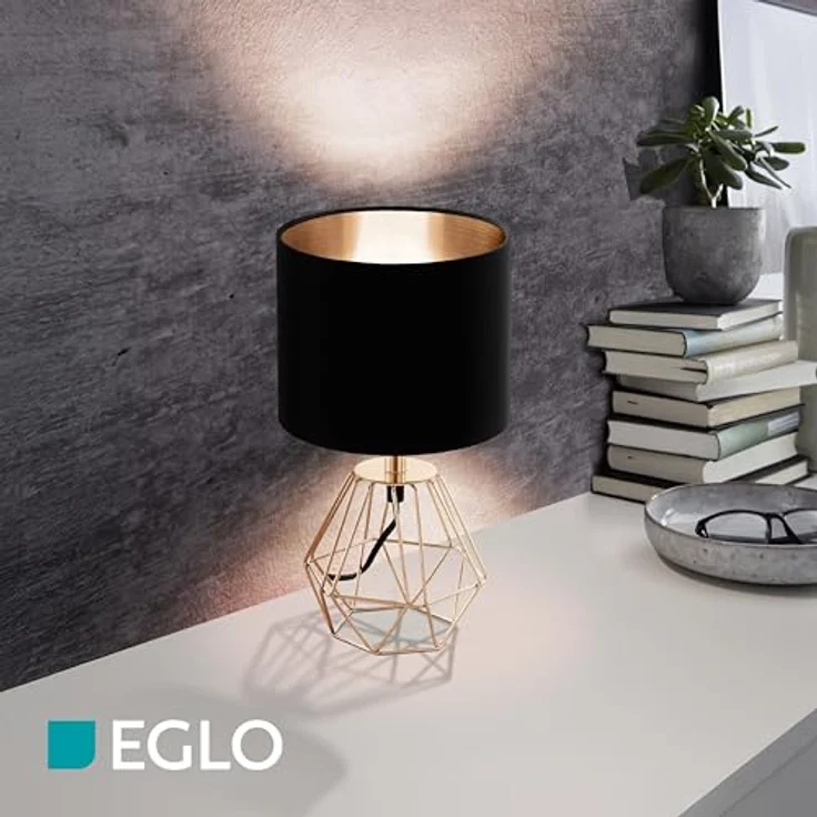Eglo 95787 Tischleuchte Carlton 2 Stahl, Textil kupfer ,schwarz E14 1X40W H:30,5 Ø16,5cm mit Kabelschalter – Bild 4