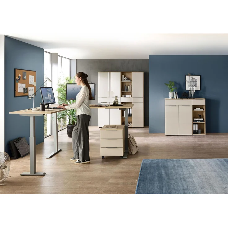 Komplettbüro Büro-Set SANTORIN VIII Riva Eiche & Glas Cashmere 7-teilig – Bild 3