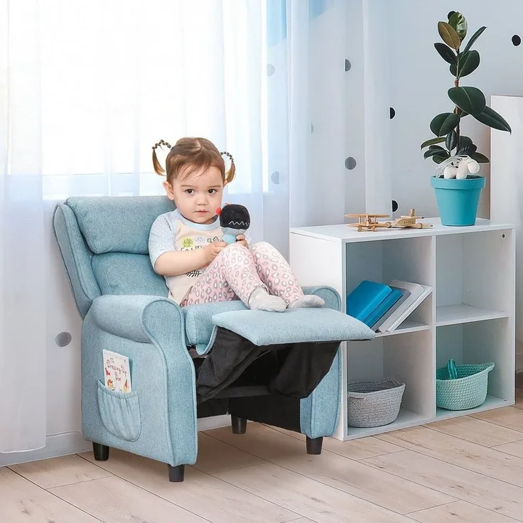 HOMCOM Sessel Kindersofa mit Fußstütze (Kindercouch, 1-St, Kindersessel), Blau 58 x 53 x 70 cm