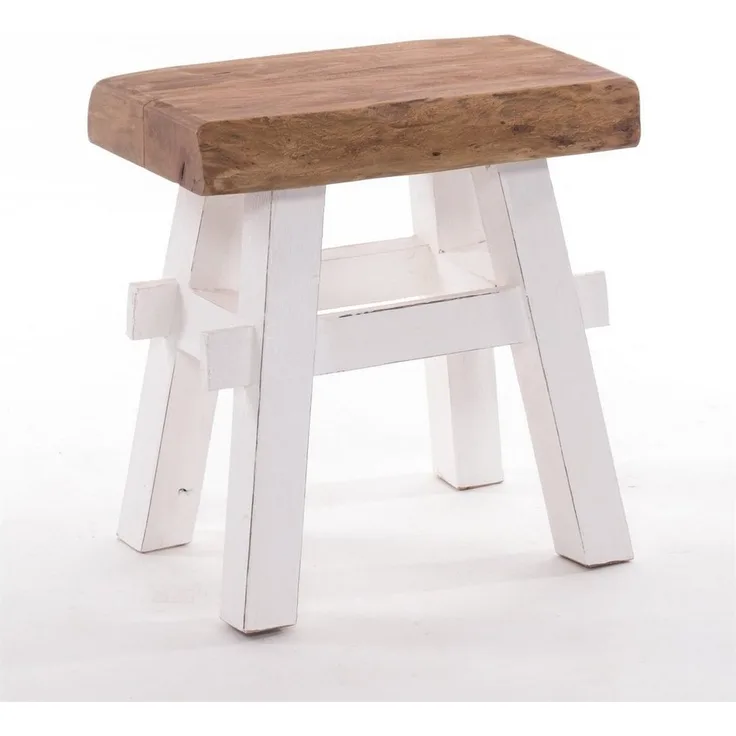 DESIGN DELIGHTS RUSTIKALER Holz HOCKER Vintage 40" | Recycling Hartholz, 43 x 45 x 27 cm (HxBxT) | Sitzhocker aus Massivholz, Schemel | Farbe: 06 weiß-Landhaus