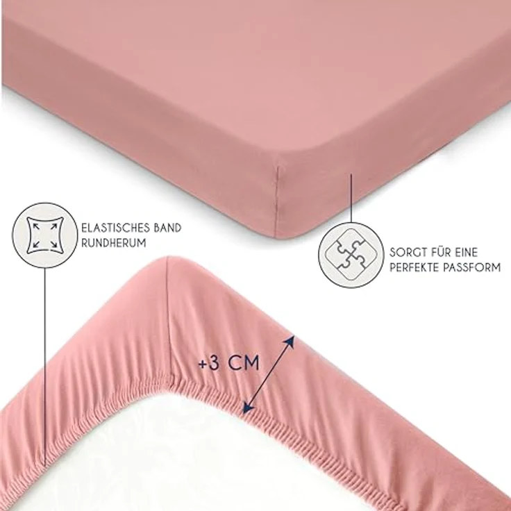 Dreamzie - Spannbettlaken 70x190/200cm - Baumwolle Oeko Tex Zertifiziert - Rosa - 100% Jersey Spannbetttuch 70x190/200 – Bild 5