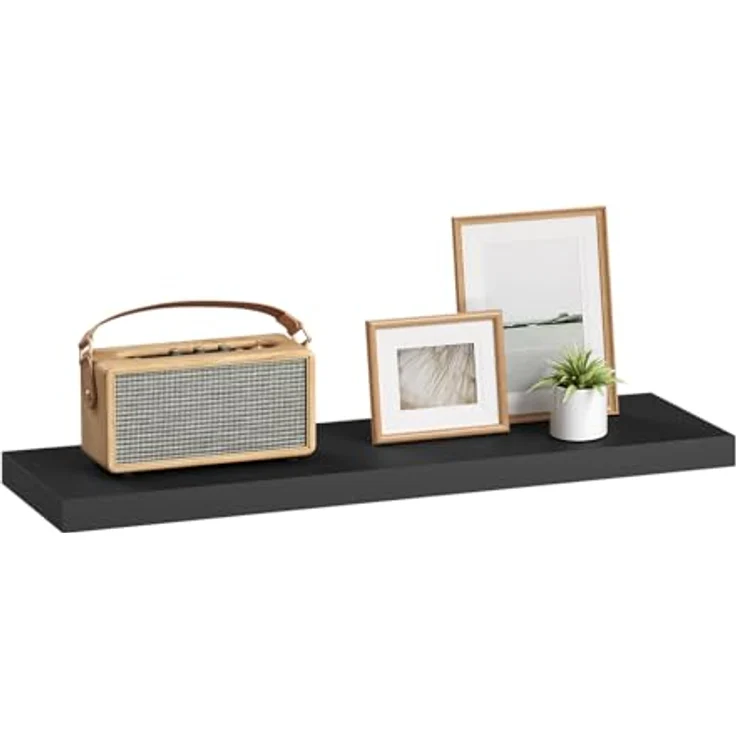eSituro Wandregal, schwebendes Regal für Wandmontage, Schweberegal Hängeregal Wandbrett im Wohnzimmer Schlafzimmer Küche Badezimmer, schwarz modern, MDF, 70 x 3,8 x 22,9 cm – Bild 2