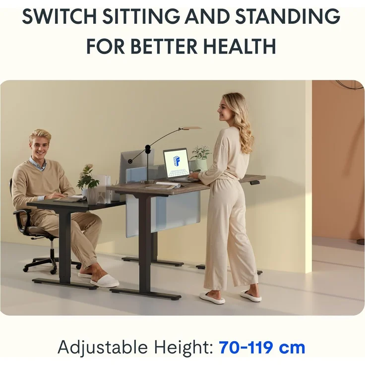 FLEXISPOT Höhenverstellbarer Schreibtisch mit 2 Motoren & 25MM einteiliger Tischplatte,ergonomischer Bürotisch - 140x80 cm Walnussbraun, Mousseweiß Gestell – Bild 6