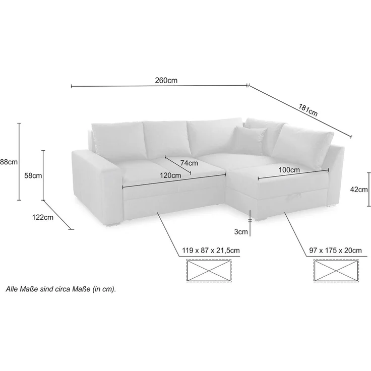 Ecksofa-Dauerschläfer Federkern Topper Bettkasten Schlafcouch in Dunkelgrau – Bild 8
